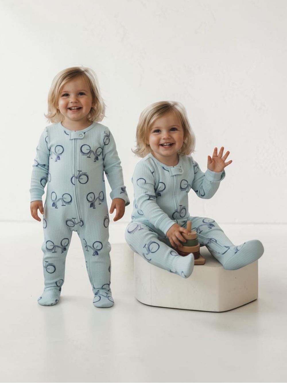 Carter's Blue Ribbed Footed Bike Print Sleep ‘N Play Pajamas